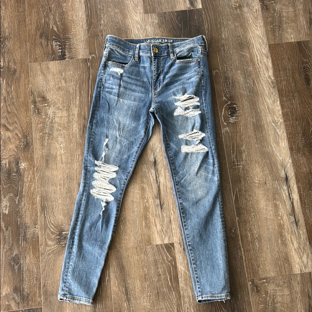 American Eagle Outfitters Light Blue Ripped High-Rise Skinny Jeans
